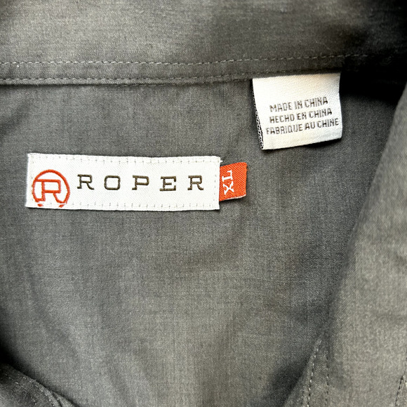 Mens Roper Button Up Shirt Pearl Snaps Size XL Western Cut Olive Gray - Picture 5 of 11